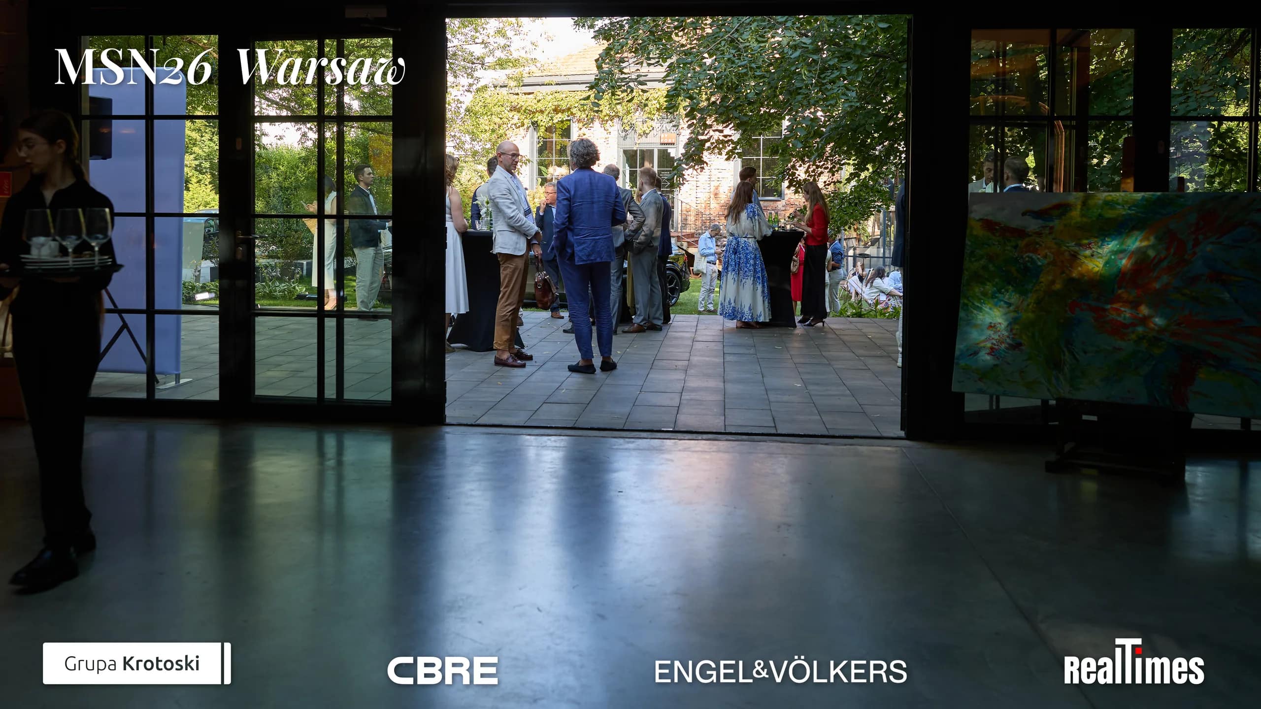 Mid-Summer Night 2026 at B'Fort, Warsaw: doorway view to garden, art canvas, mingling