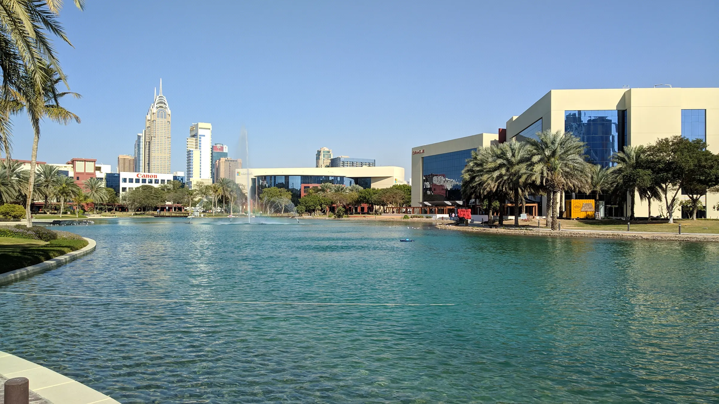 Lakeside office campus at Dubai Internet City, a free-zone address for firms entering Dubai