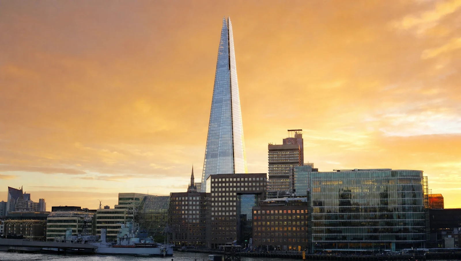 The Shard and the London skyline at sunset