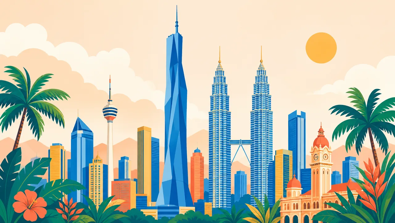 Merdeka 118 illustrated in flat-pop style, Kuala Lumpur, the tower proposed as the emblem of Dialogue of Skyscrapers Edition VI, 2028
