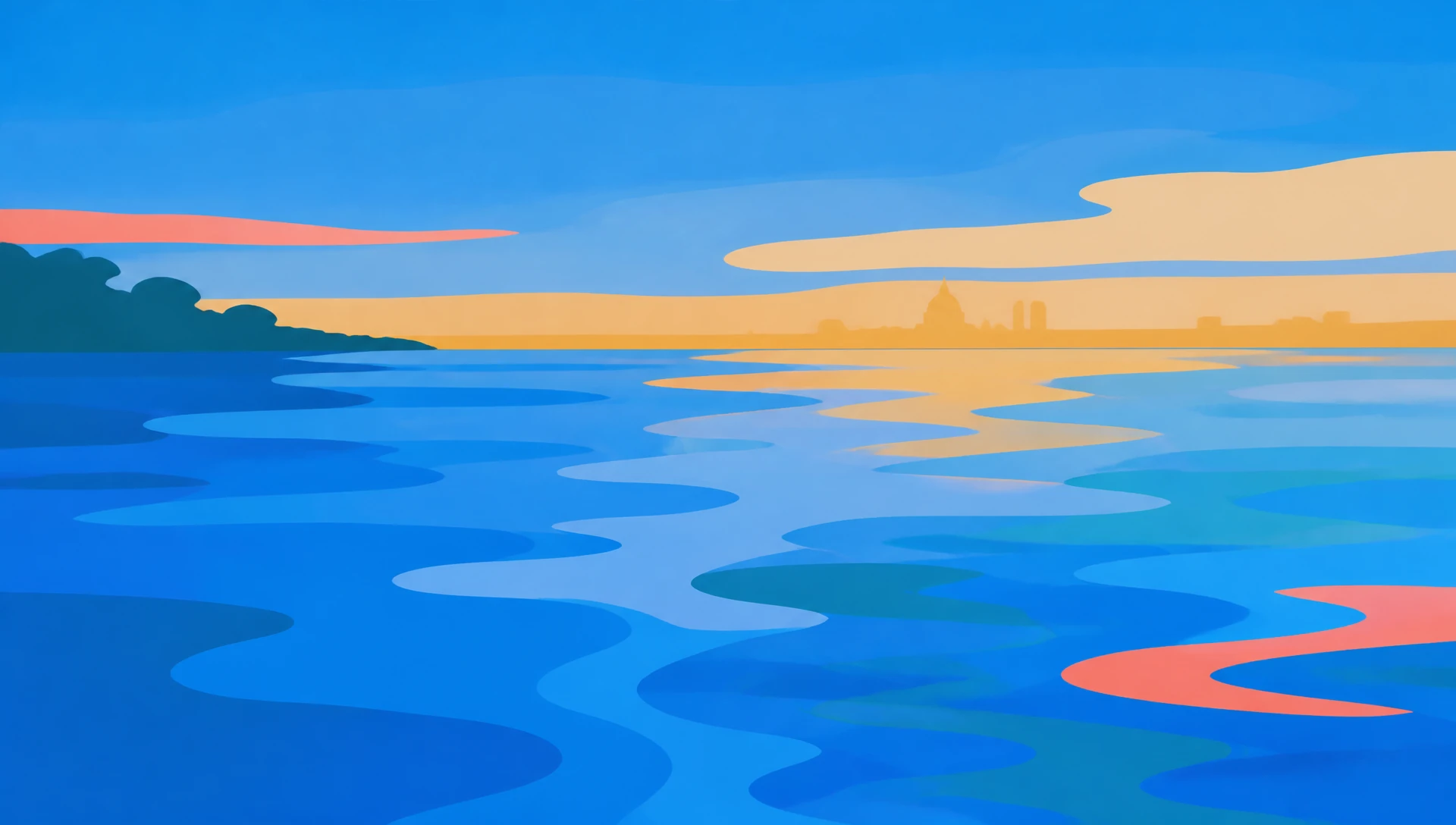 An abstract study of the Thames and its reflections as an original RealTimes illustration in the London flat-pop tribute style, London
