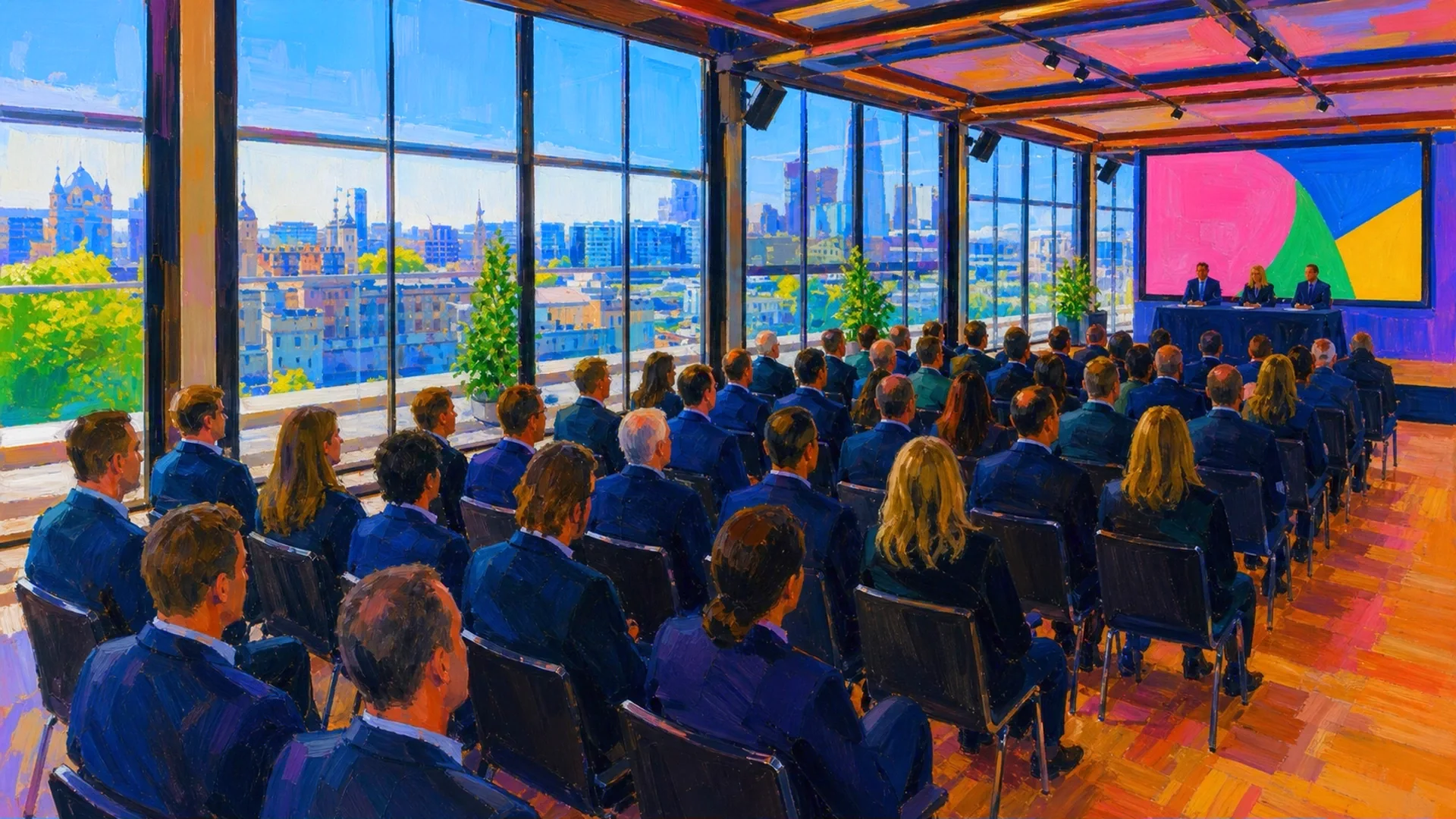 A seated audience of real estate, investment and banking professionals at b2bv2v26 London, the industry an urbanist says he would represent as Mayor