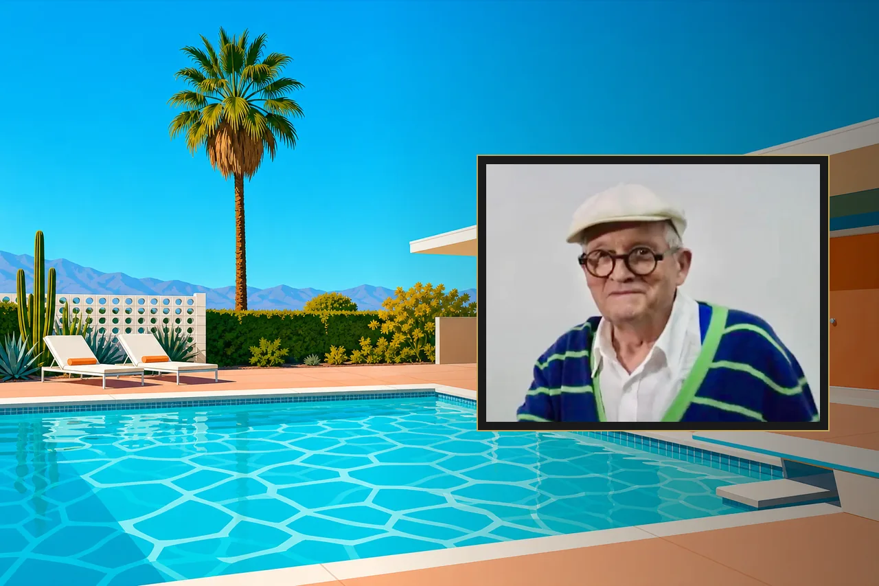 Memorial composite: a sunlit poolside scene.